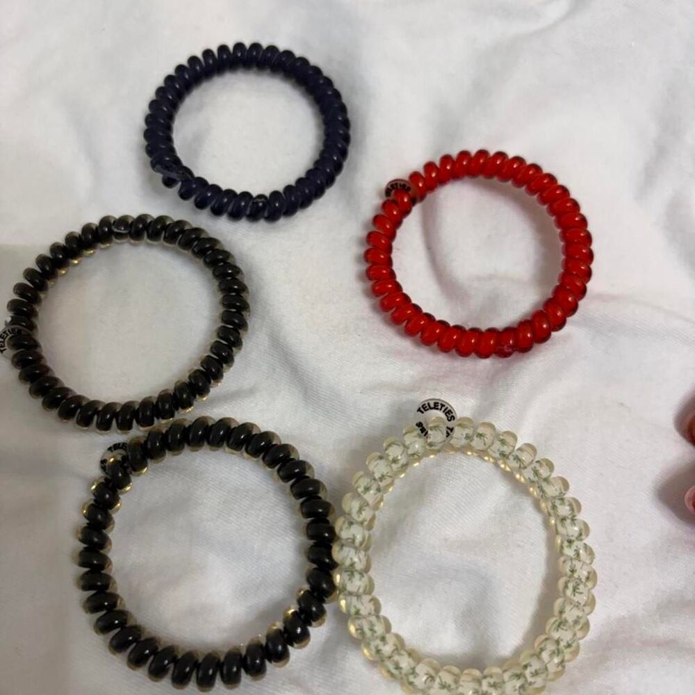 TELETIES Lot of 5 Hair Ties Spiral Coil Ponytail Holders Accessories Bundle Set
